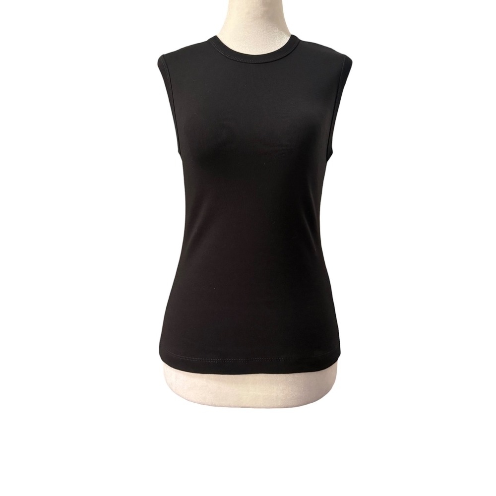 Madewell The '90s Shell Tank in Compact Cotton Black Womens Small NZ781 - Picture 2 of 8
